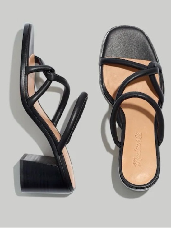 Madewell Shoes - $138 Madewell Tayla Black Leather Block Heels Square Toe Slides Sandals Size 8.5